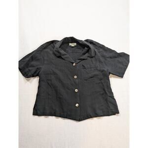 tommy bahama black short sleeve‎ 100% silk button down size L shell buttons